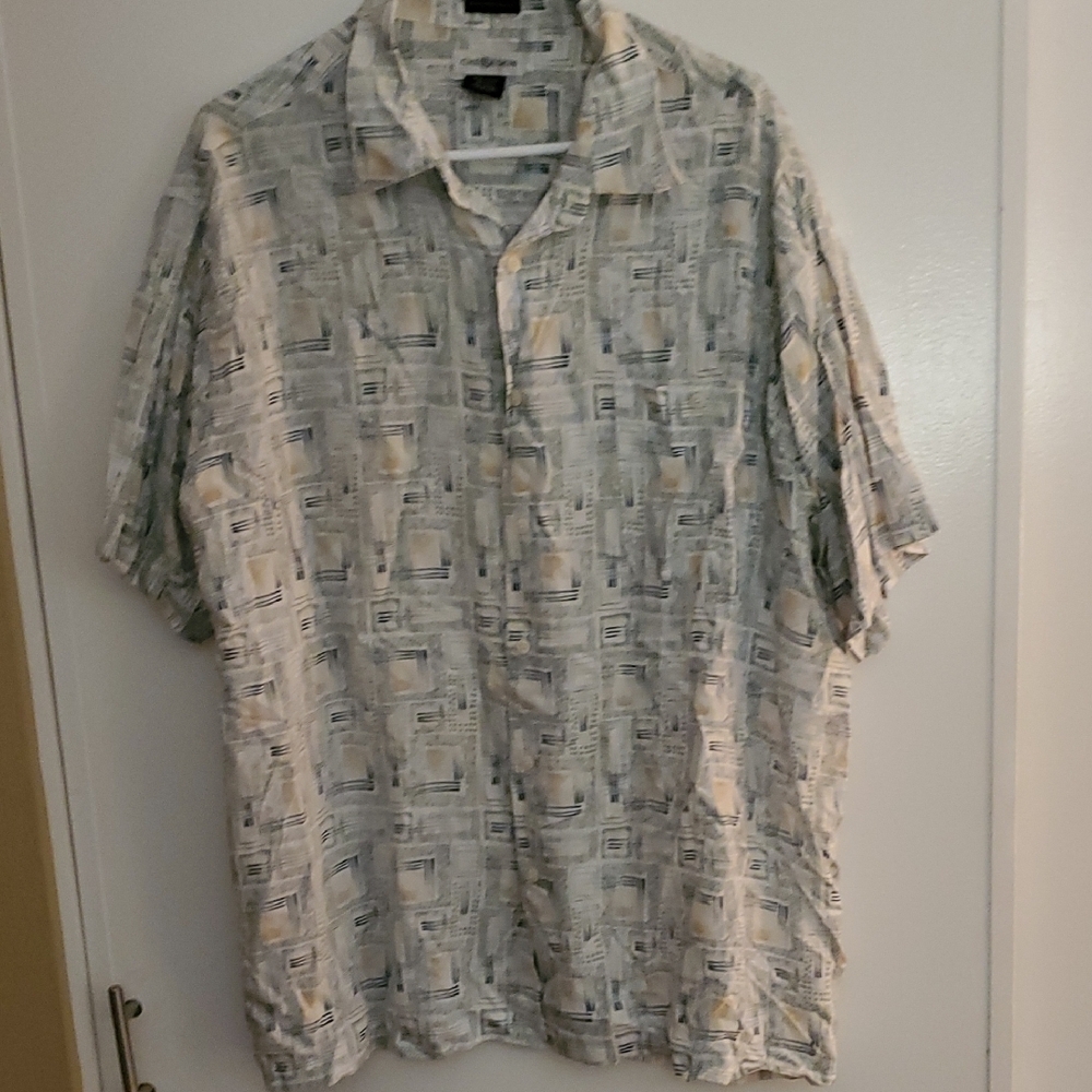Casual Gray Green Patterned Men's Button Down Shirt